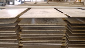 Oak wood lamella ready to glue on plywood